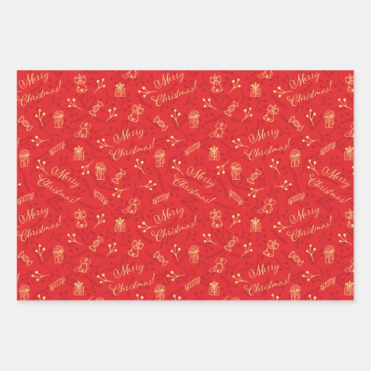Feierliche Weihnachten 3 Patterns Weihnachtsgesche Geschenkpapier Set (Vorderseite)