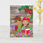 Feierliche Weihnachten Ethnic Elves Karte (Gelbe Blume)