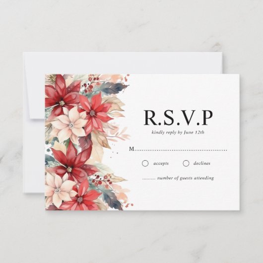 Feierliche Weihnachten Florals Hochzeit RSVP Karte (Vorderseite)