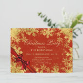 Feierliche Weihnachten Gold & Rotes Band Einladung (Stehend Vorderseite)