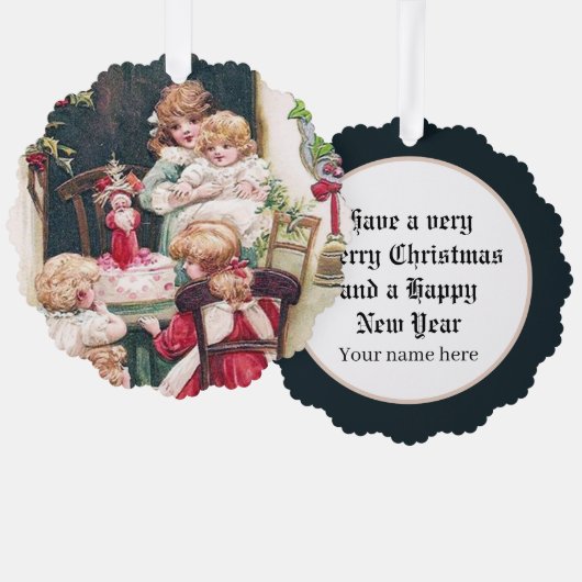 Feierliche Weihnachten hinzufügen Text Kinder Ornament Karte (Vorderseite/Rückseite)