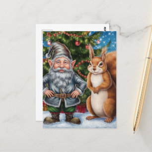 Feierliche Weihnachten im Grünen und Eichhörnchen Postkarte