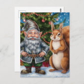 Feierliche Weihnachten im Grünen und Eichhörnchen Postkarte (Vorne/Hinten)