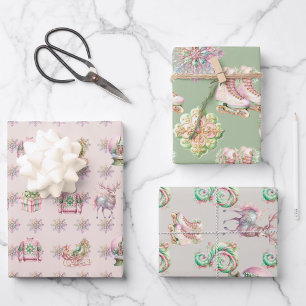 Feierliche Weihnachten in Rosa Geschenkpapier Set