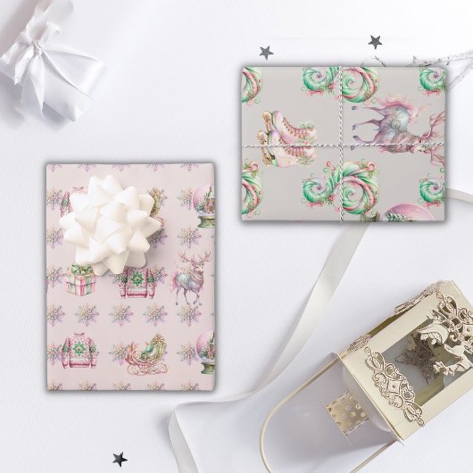 Feierliche Weihnachten in Rosa Geschenkpapier Set