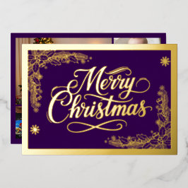 Feierliche Weihnachten lila und 6 Fotos Gold Folien Feiertagskarte