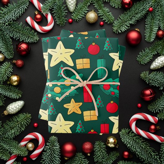 Feierliche Weihnachten mit Feiertagssymbole Geschenkpapier Set