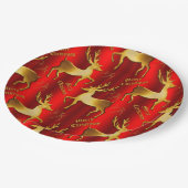 Feierliche Weihnachten mit Gold und Rotem Rentier Pappteller (Schrägansicht)