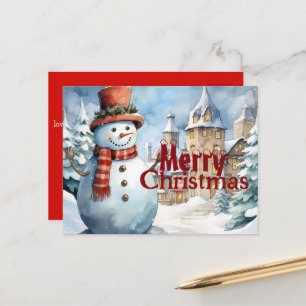 Feierliche Weihnachten mit Schneemann Postkarte