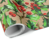 Feierliche Weihnachten Red Holly Berries Kraft Geschenkpapier (Rolleneckpunkt)