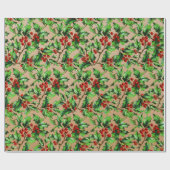 Feierliche Weihnachten Red Holly Berries Kraft Geschenkpapier (Flach)
