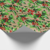 Feierliche Weihnachten Red Holly Berries Kraft Geschenkpapier (Ecke)