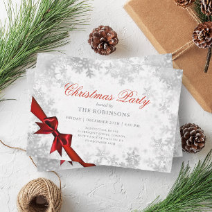 Feierliche Weihnachten Silber & Rotes Band Einladung