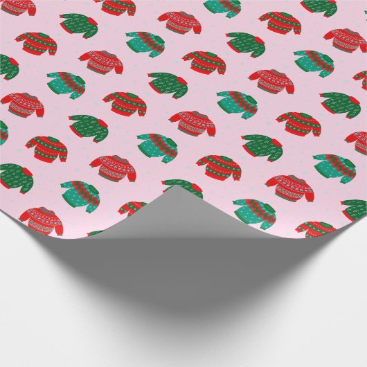 Feierliche Weihnachten Ugly Sweater Muster Pink Ge Geschenkpapier (Ecke)