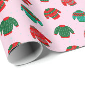 Feierliche Weihnachten Ugly Sweater Muster Pink Ge Geschenkpapier (Rolleneckpunkt)