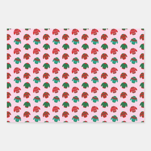 Feierliche Weihnachten Ugly Sweater Muster Pink Ge Geschenkpapier Set (Vorderseite 3)