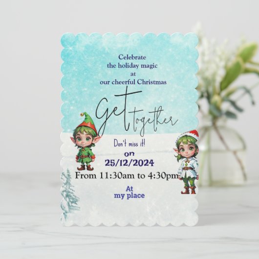 Feierliche Weihnachten zusammenkommen Einladung (Stehend Vorderseite)