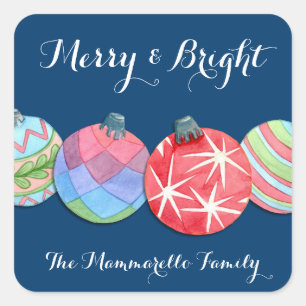 Feierliche Weihnachtsbälle im Text dunkelblau Quadratischer Aufkleber