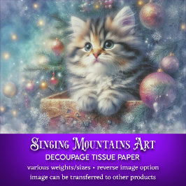 Feierliche Weihnachtsbaumkatze Dekoupage Seidenpapier