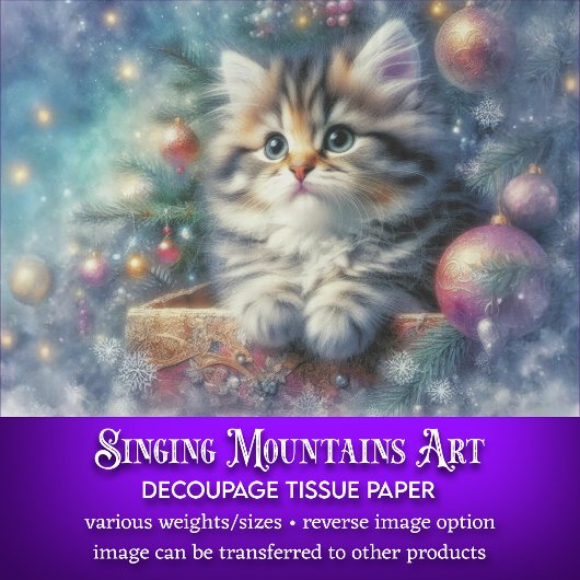 Feierliche Weihnachtsbaumkatze Dekoupage Seidenpapier