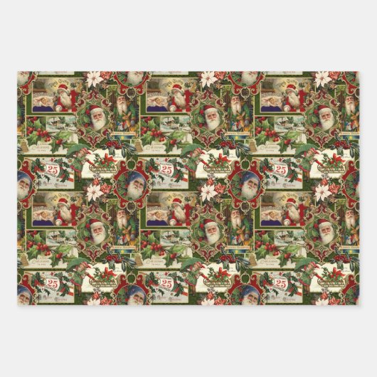 Feierliche Weihnachtsfeier Ephemera Collage Geschenkpapier Set (Vorderseite)