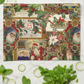 Feierliche Weihnachtsfeier Ephemera Collage-Gold Geschirrtuch (Gefaltet)