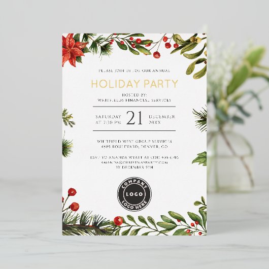 Feierliche Weihnachtsfeier Gold Folieneinladung (Stehend vorne)