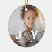 Feierliche Weihnachtsfeier Joy with Wreath Foto Keramik Ornament (Links)