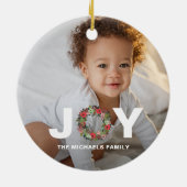 Feierliche Weihnachtsfeier Joy with Wreath Foto Keramik Ornament (Hinten)
