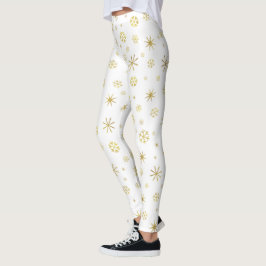 Feierliche Weihnachtsfeier mit weißem Goldschneefl Leggings
