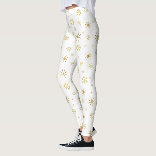 Feierliche Weihnachtsfeier mit weißem Goldschneefl Leggings (Links)
