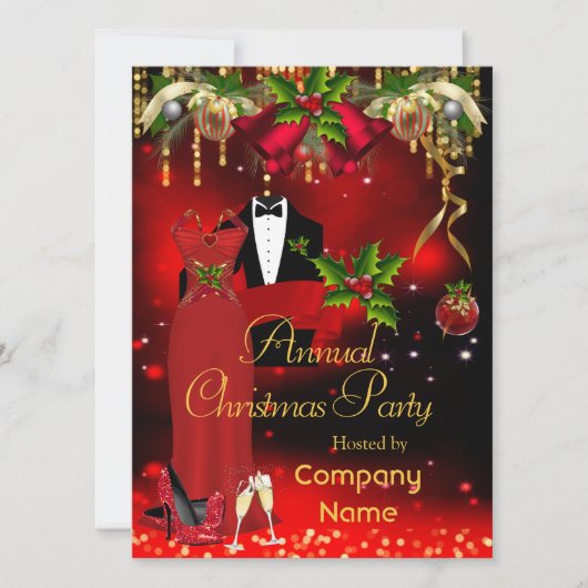 Feierliche Weihnachtsfeier Rot Einladung (Vorderseite)
