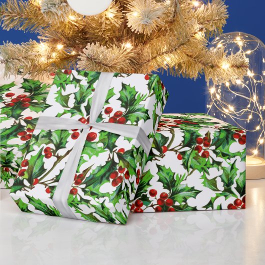 Feierliche Weihnachtsfeier Rote Berries Geschenkpapier (Feiertage)