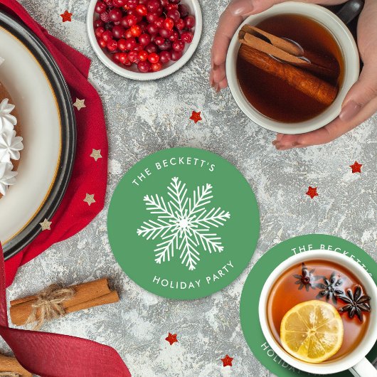 Feierliche Weihnachtsfeier Snowflake Runder Pappuntersetzer