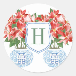 Feierliche Weihnachtsfeiertage in Roter Poinsettia Runder Aufkleber