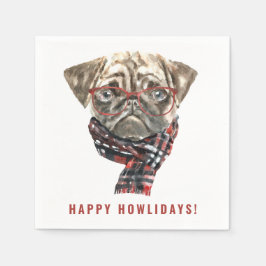 Feierliche Weihnachtsfeiertage Mops Happy Howliday Serviette