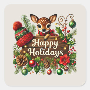 Feierliche Weihnachtsfeiertage Quadratischer Aufkleber