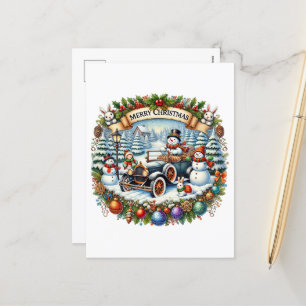 Feierliche Weihnachtsfeiertage Schneemobil Feiertagspostkarte