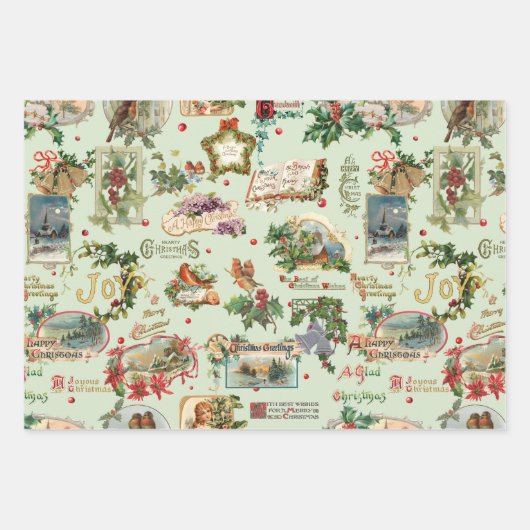 Feierliche Weihnachtsgrüße Collage Geschenkpapier Set (Vorderseite 2)