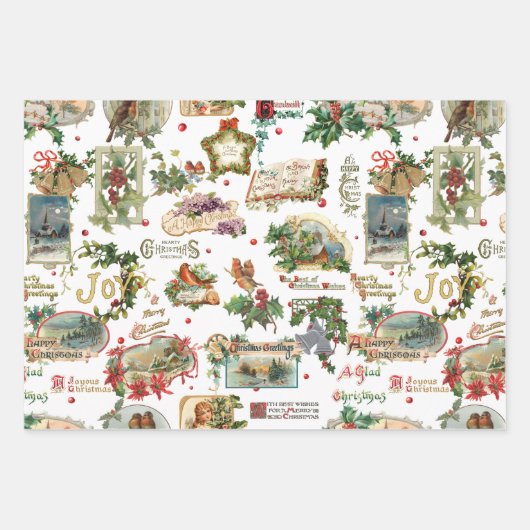 Feierliche Weihnachtsgrüße Collage Geschenkpapier Set (Vorderseite)