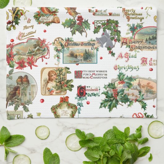 Feierliche Weihnachtsgrüße Collage White Geschirrtuch (Gefaltet)