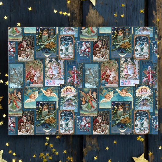 Feierliche Weihnachtskarte Collage-Blue BG Seidenpapier