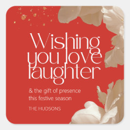 Feierliche Weihnachtszeit mit Blumen und Gold Quadratischer Aufkleber