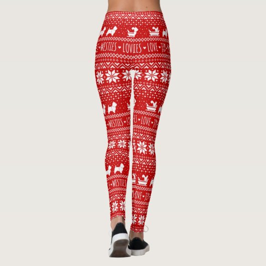 Feierliche Westie Hunde Weihnachtsfeiertag Muster Leggings (Rückseite)