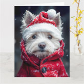 Feierliche Westie im Schnee Karte (Gelbe Blume)