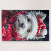 Feierliche Westie im Schnee Puzzle (Horizontal)