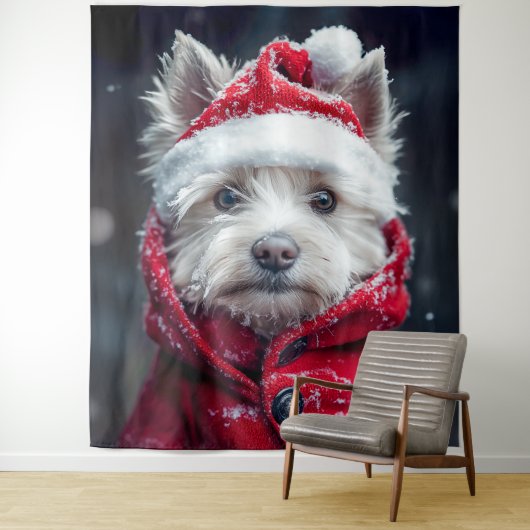 Feierliche Westie im Schnee Wandteppich (Beispiel)