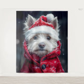 Feierliche Westie im Schnee Wandteppich (Vorderseite)