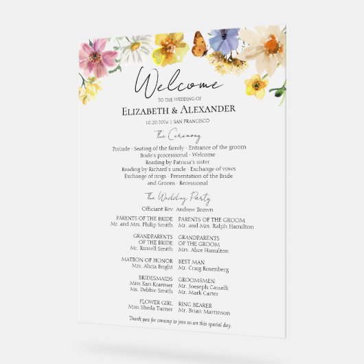 Feierliche Wildblume Akronylic Programmunterschrif Acrylschild (Winkel)