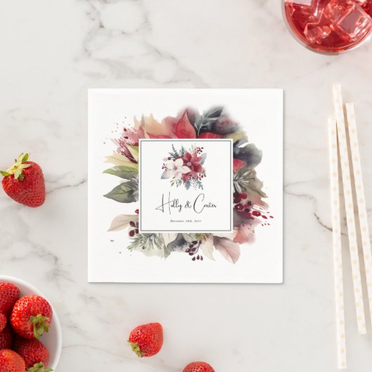 Feierliche Winter Florals Weihnachtsfeier Serviette (Beispiel)